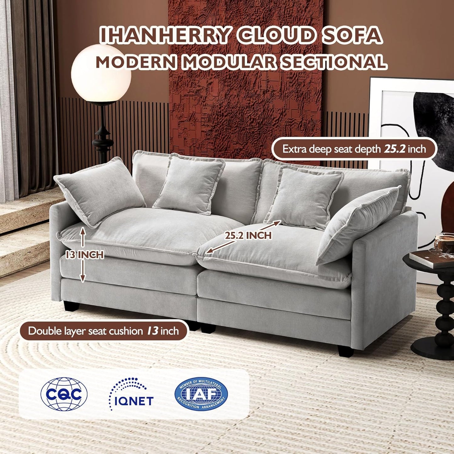 111.4 In. L-Shaped Modern Sofa Modular Cloud Sofa Ottoman 4-Seater Chenille Deep Seat Sofa