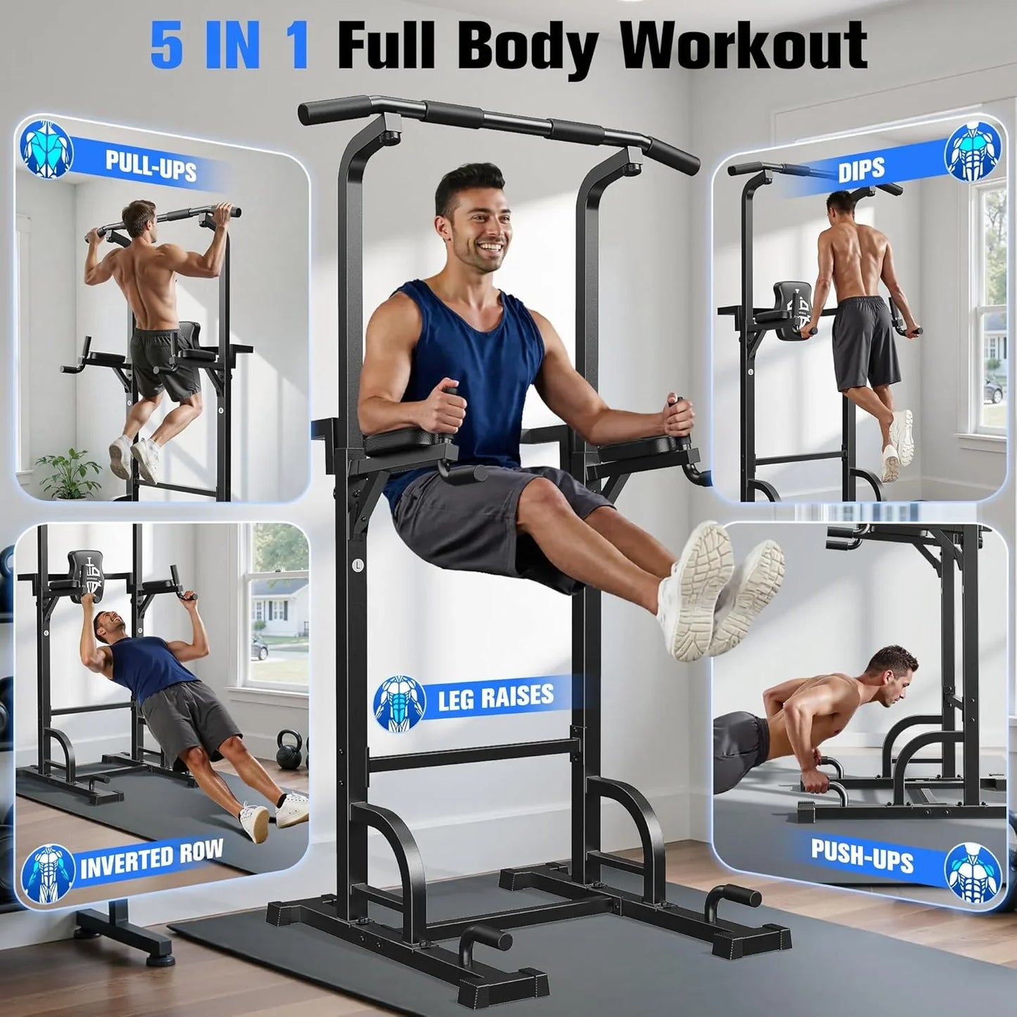Sportsroyals Power Tower Pulp Up Bar Station, 450 Lbs Stable Suspended Immersion Tilt Station