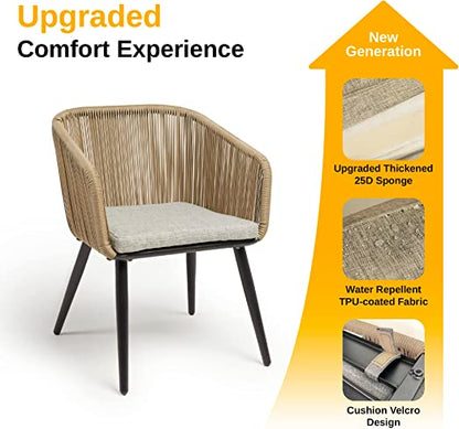 Patio Furniture Set 3-Piece Outside Bistro Set Handwoven Rattan Wicker Chairs With Waterproof Cushions Tempered Glass Table Outdoor Conversation