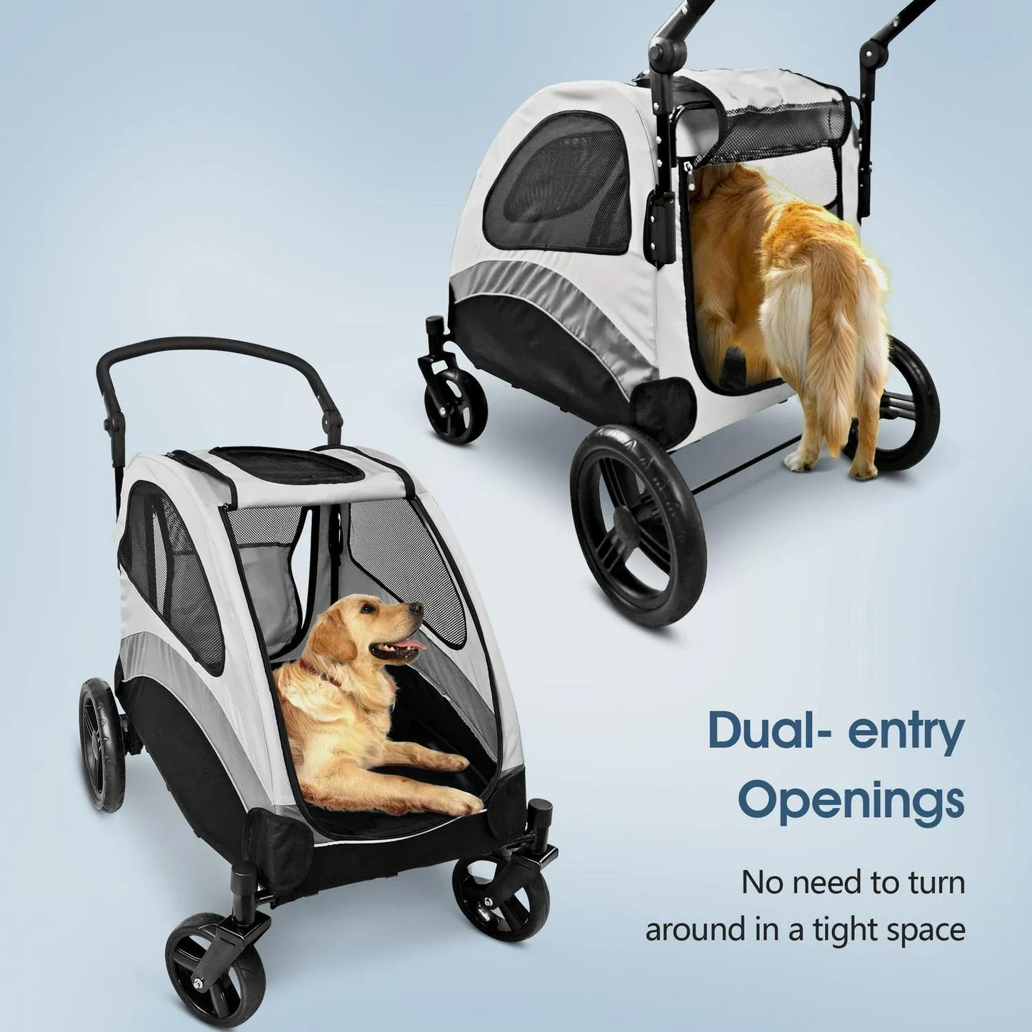 Foldable Pet Stroller For Large Or 2 Dogs Cats Jogger Wagon With 4 Wheels