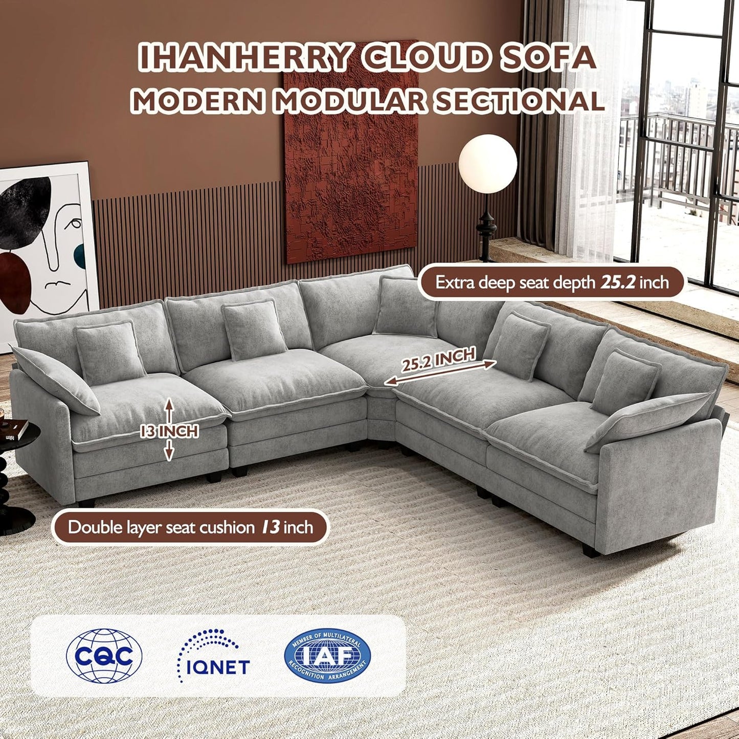 Ihanherry 146 In. U-Shaped Modern Sofa Modular Sectional Cloud Couch With 2 Ottoman