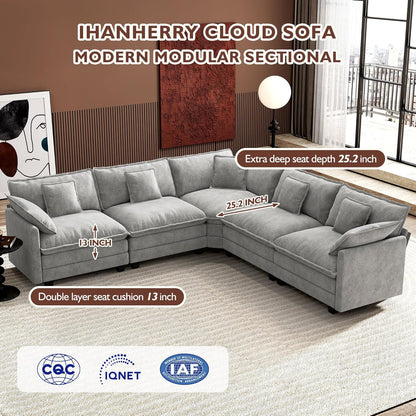 Ihanherry 146 In. U-Shaped Modern Sofa Modular Sectional Cloud Couch With 2 Ottoman