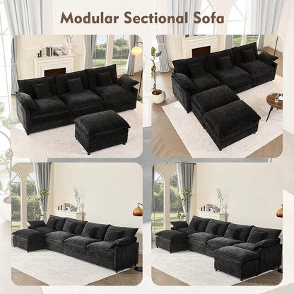 108 In. U Shape Sofa Sectional Sofa Comfortable Cloud Sofa With Removable Footstool