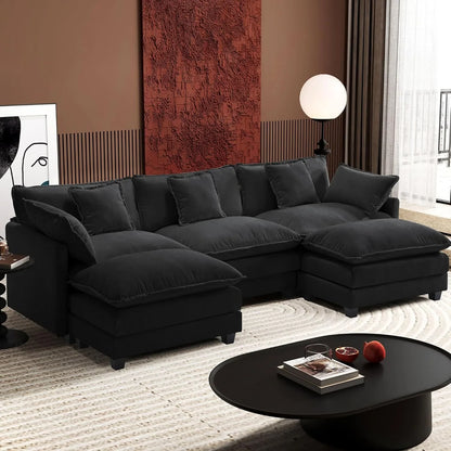 Ihanherry 146 In. U-Shaped Modern Sofa Modular Sectional Cloud Couch With 2 Ottoman