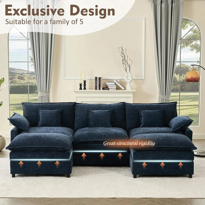 108 In. U Shape Sofa Sectional Sofa Comfortable Cloud Sofa With Removable Footstool