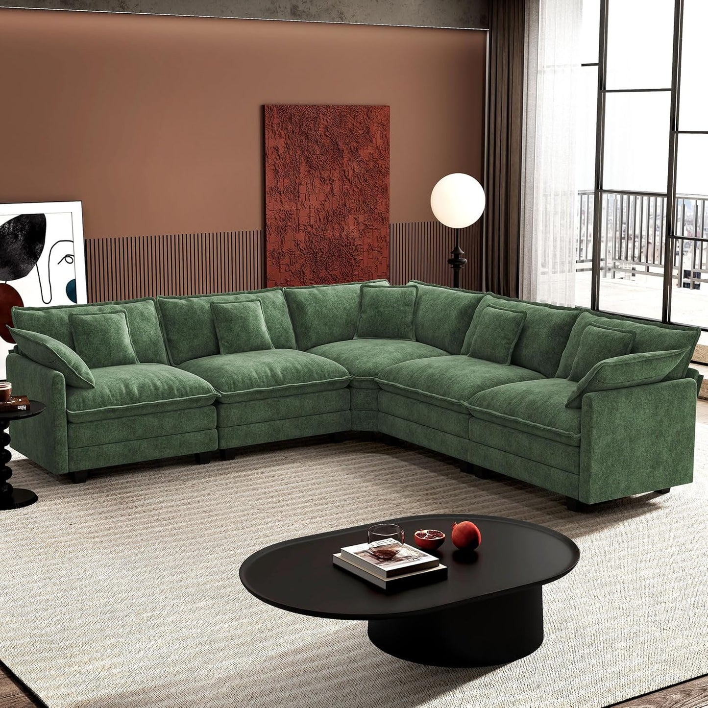 Ihanherry 146 In. U-Shaped Modern Sofa Modular Sectional Cloud Couch With 2 Ottoman