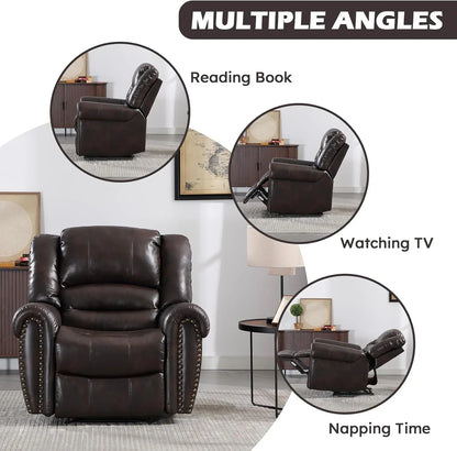 Canmov Leather Recliner Chair, Classic And Traditional Manual Recliner Chair With Comfortable Arms And Back Single Sofa For Living Room, Nut Brown