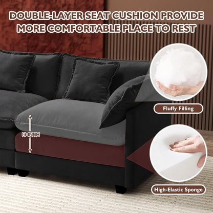 111.4 In. L-Shaped Modern Sofa Modular Cloud Sofa Ottoman 4-Seater Chenille Deep Seat Sofa