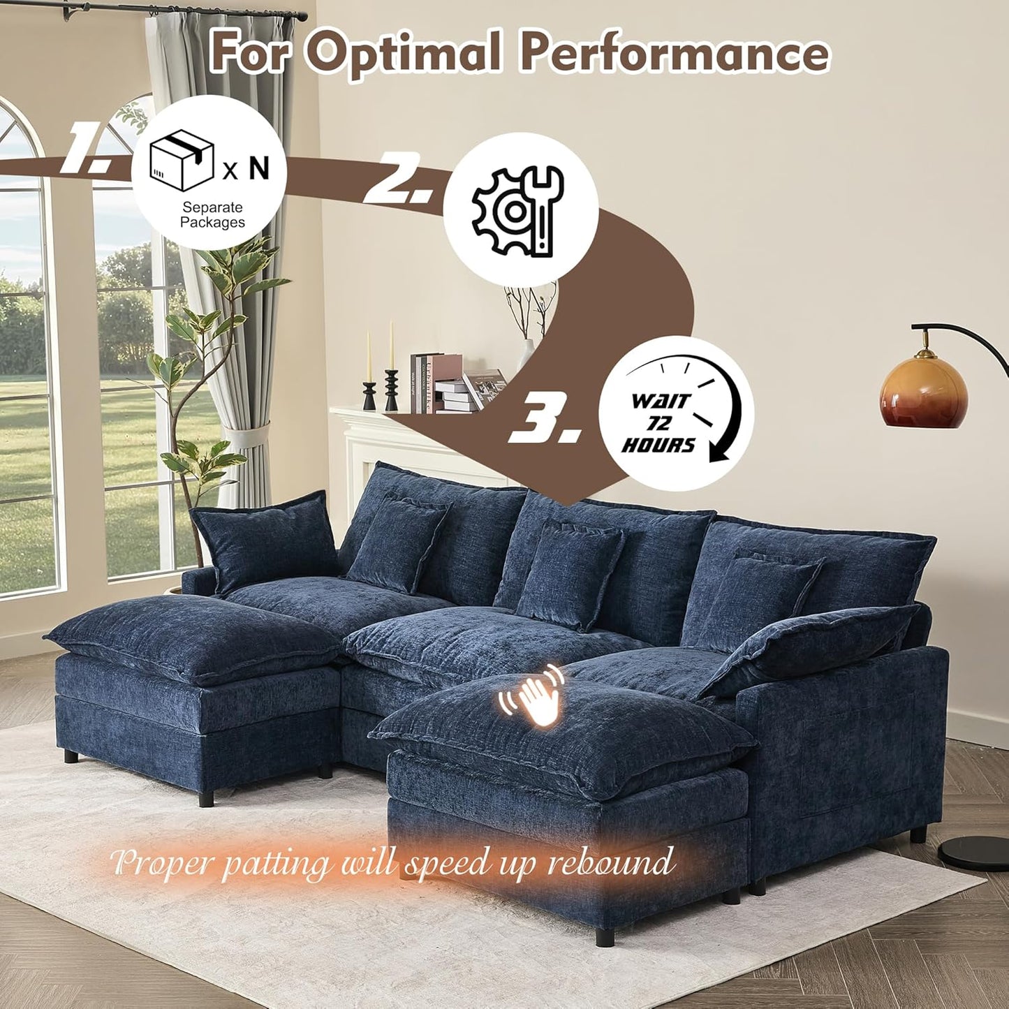 108 In. U Shape Sofa Sectional Sofa Comfortable Cloud Sofa With Removable Footstool