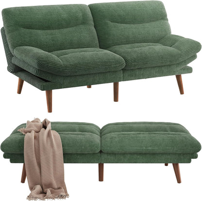 Pipishell Convertible Futon Sofa Bed, 66 In. Corduroy Futon Couch With Adjustable Backrest And Armrests, Recliner Sleeper Sofa For Small Spaces
