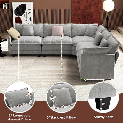 Ihanherry 146 In. U-Shaped Modern Sofa Modular Sectional Cloud Couch With 2 Ottoman