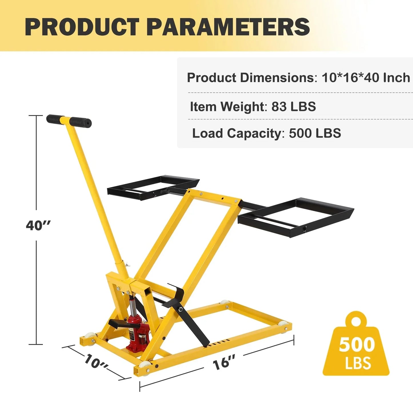 Lawn Mower Lift With Hydraulic Jack, 26 In. Lawn Mower Lift, Welded Solid Steel Construction, Weight Capacity 500 Lbs