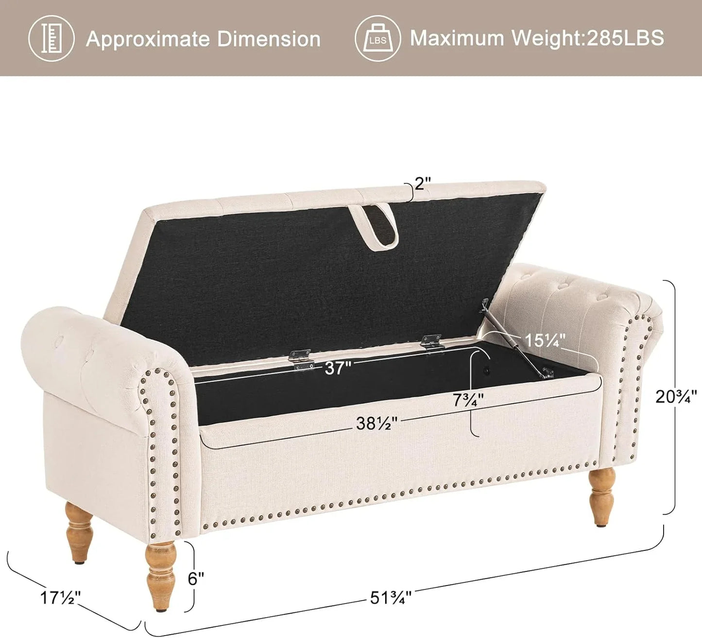Furniliving Modern Storage Ottoman Bench