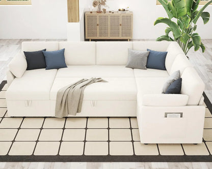 VanAcc Sofa Bed, Sleeper Sofa With Storage Chaise 2-in-1 Pull Out Couch Living Room