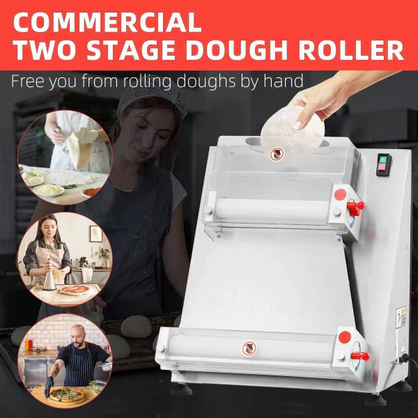 Commercial Pizza Dough Roller Sheeter, Max 16, Automatic 370W Electric Pizza Dough Roller, Stainless Steel, Suitable For Noodle