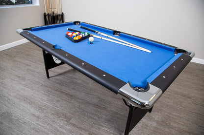 6 Ft. Portable Pool Table, Adults Folding Billiards Tables For Game Room With Easy Foldable Storage, Includes Full Set Of Billiard Balls, Cues