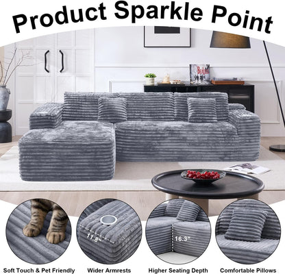 Cloud Sectional Couch With L-Shape Chaise, Modern Modular Sofa With Deep Seat, Built-In Cup Holder And Storage Pocket For Living Room Bedroom