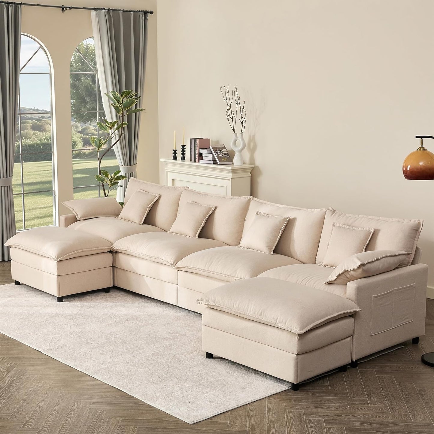 108 In. U Shape Sofa Sectional Sofa Comfortable Cloud Sofa With Removable Footstool