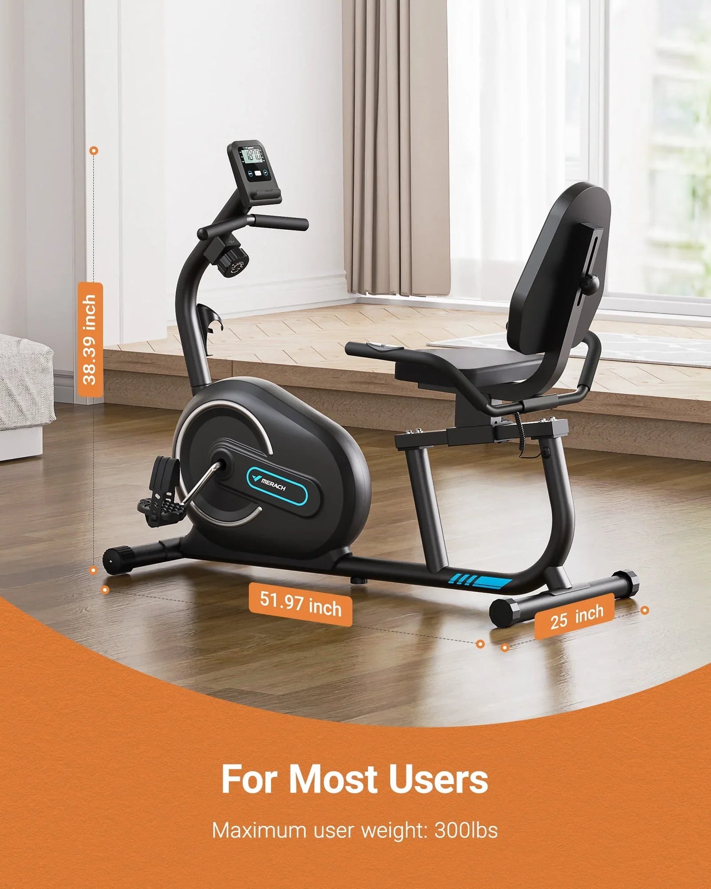 Merach Recumbent Exercise Bikes For Home Sit Down Stationary Bicycle Magnetic 8 Levels Resistance Indoor Cycling Bike With Free App