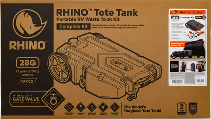 Heavy Duty 28 Gallon Portable RV Waste Holding Tank With Hose And Accessories Leak Free And Odorless RV Tote Tank, 39004