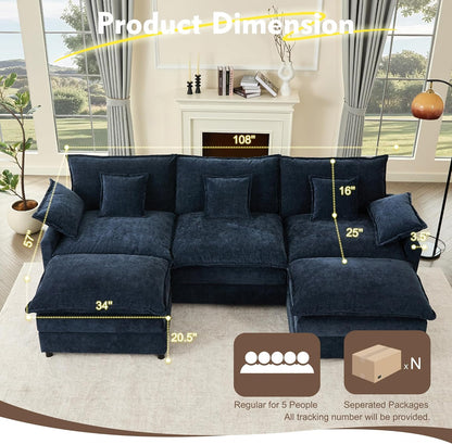 108 In. U Shape Sofa Sectional Sofa Comfortable Cloud Sofa With Removable Footstool