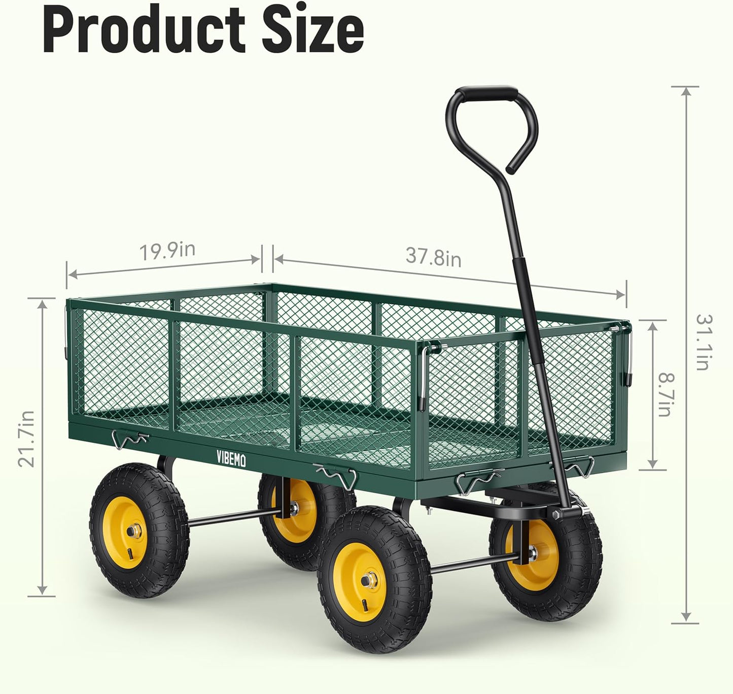 Steel Garden Cart 2-in-1 1400 Lbs Heavy Duty Utility Wagon With Removable Mesh Sides To Convert Into Flatbed 240 U-Turn 13 In. Pneumatic Tires