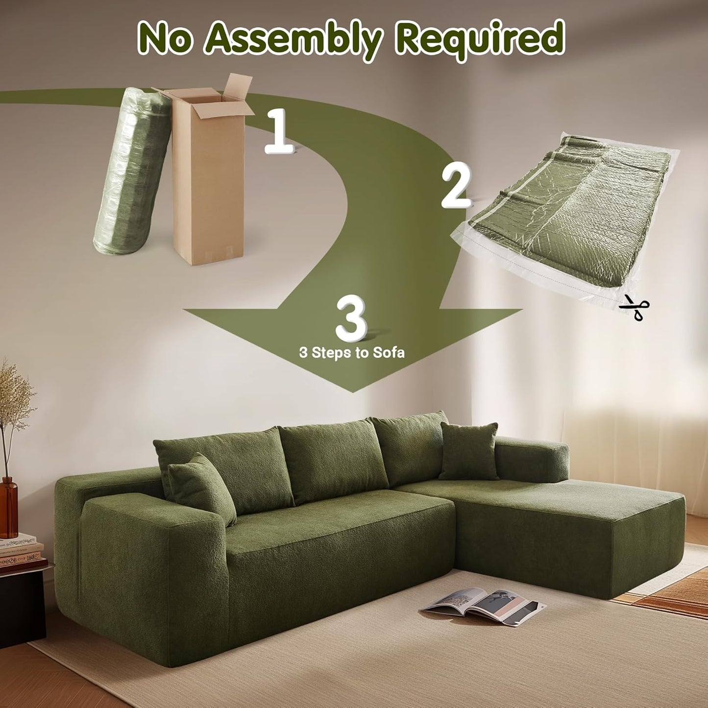 Ovios 104 In. Cloud Sectional Couch With L-Shape Chaise, Modern Modular Sofa With Deep Seat, Upholstered Couches For Living Room Bedroom
