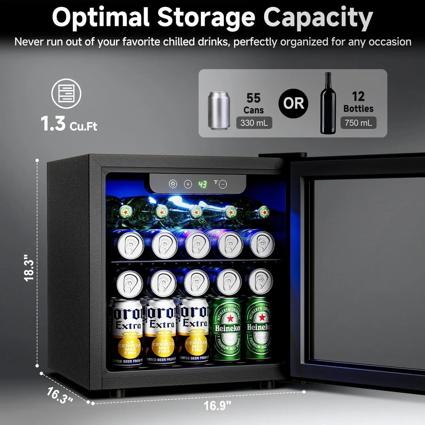 Beverage Refrigerator Cooler- 126 Can Mini Fridge Glass Door For Drinks Soda Beer Wine- Small Refrigerator For Office Bedroom Home Bar