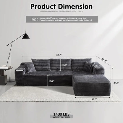 Ovios 104 In. Cloud Sectional Couch With L-Shape Chaise, Modern Modular Sofa With Deep Seat, Upholstered Couches For Living Room Bedroom