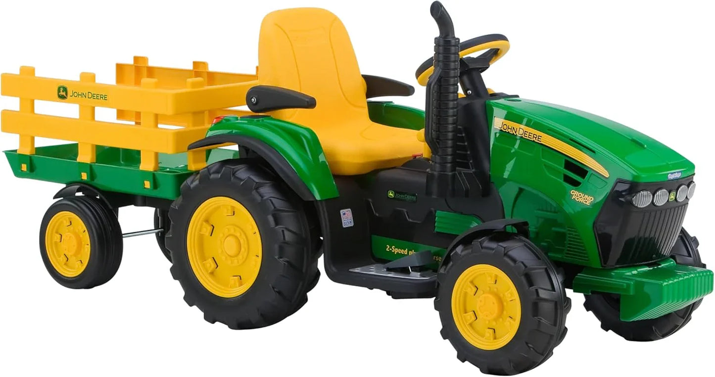 Peg Perego John Deere Ground Force Tractor With Trailer 12 Volt Ride On