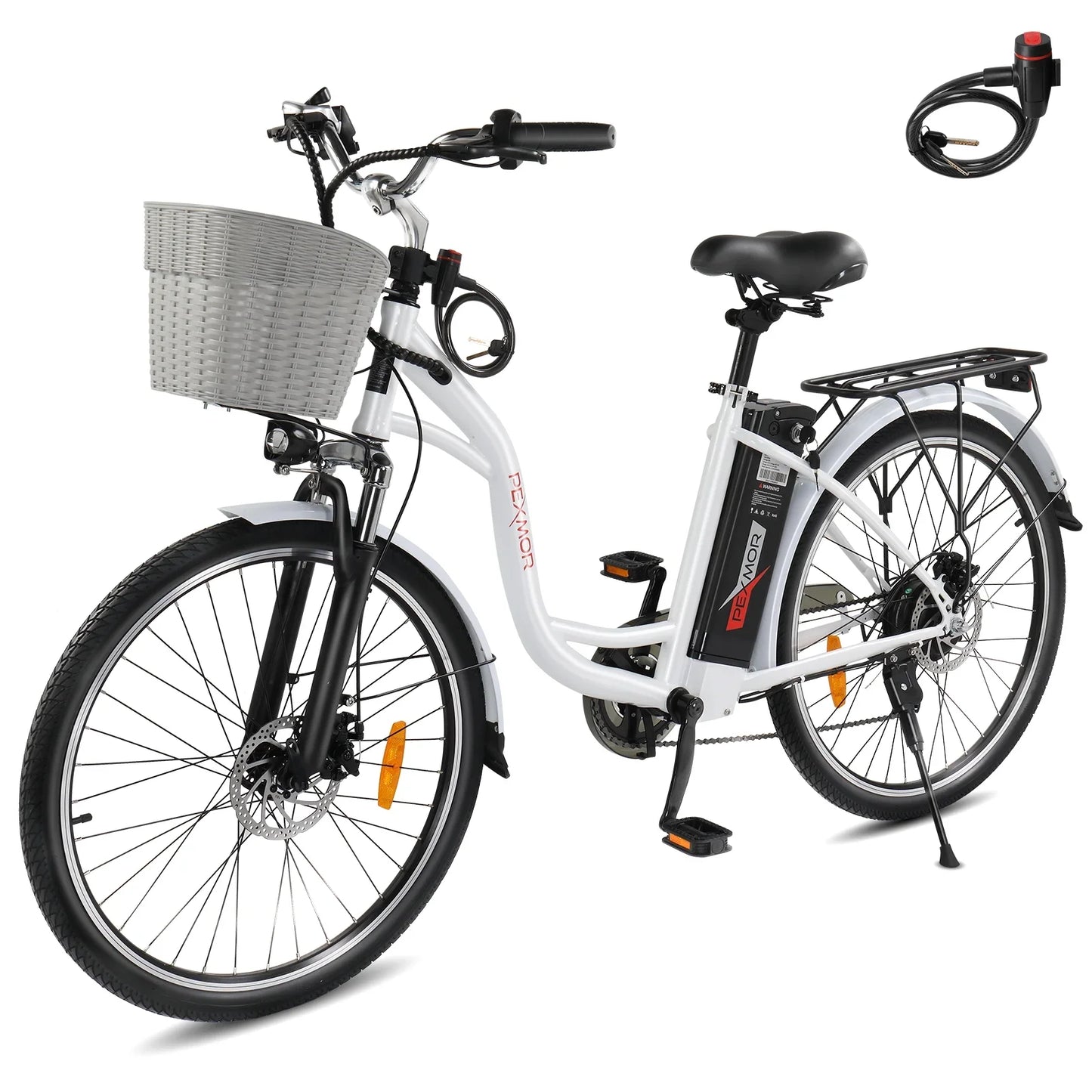 Pexmor Electric Bike For Adults 350W, Peak 500W City Commuter Ebike 36V 12.5Ah Removable Battery 26 In. Cruiser Electric Bicycle Shimano 6-Speed