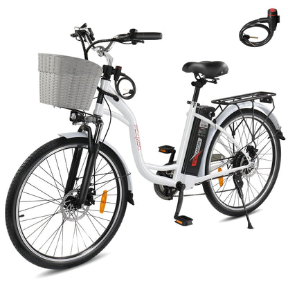 Pexmor Electric Bike For Adults 350W, Peak 500W City Commuter Ebike 36V 12.5Ah Removable Battery 26 In. Cruiser Electric Bicycle Shimano 6-Speed