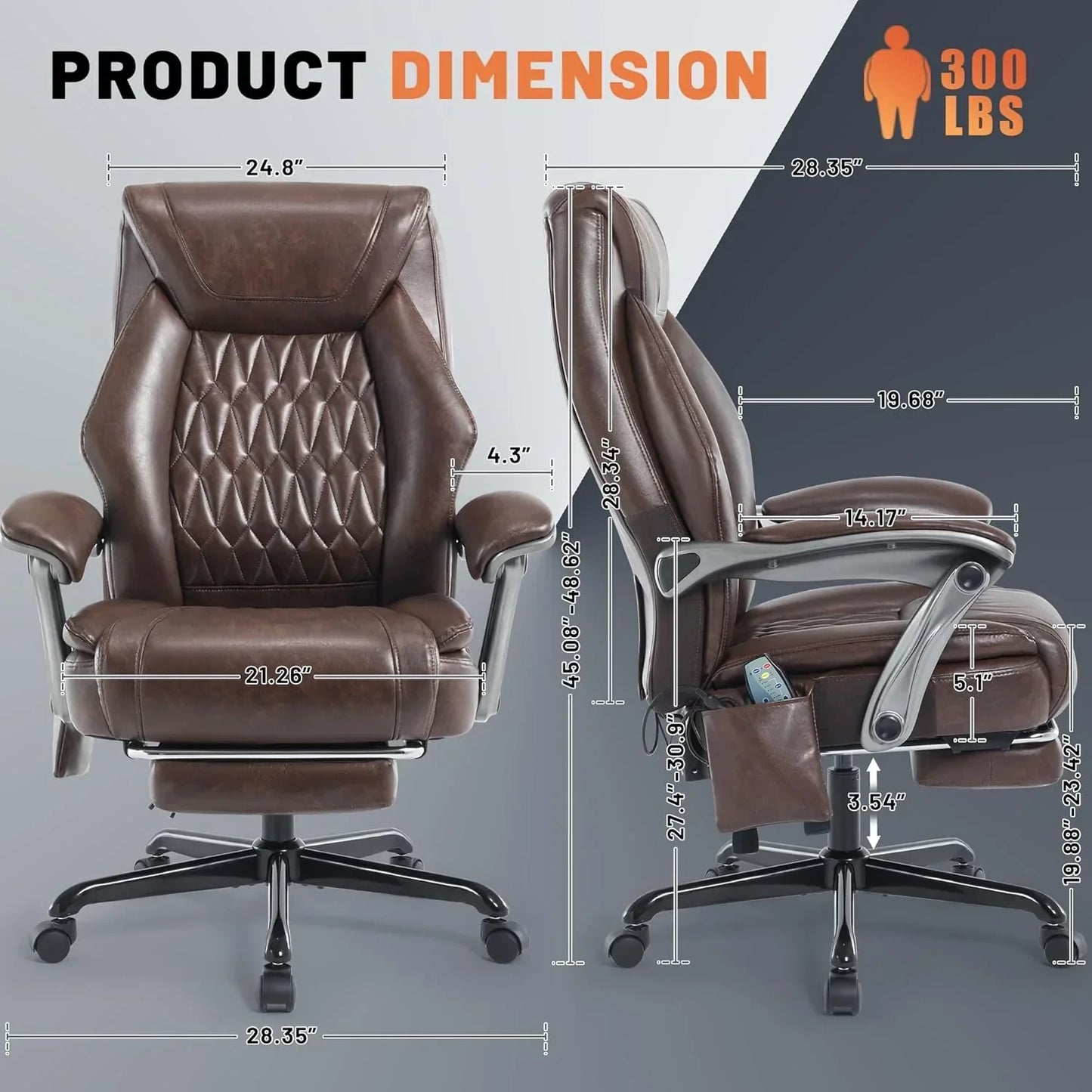 Massage Office Chair With Heating And Footrest Ergonomic Executive Reclining Office Chair