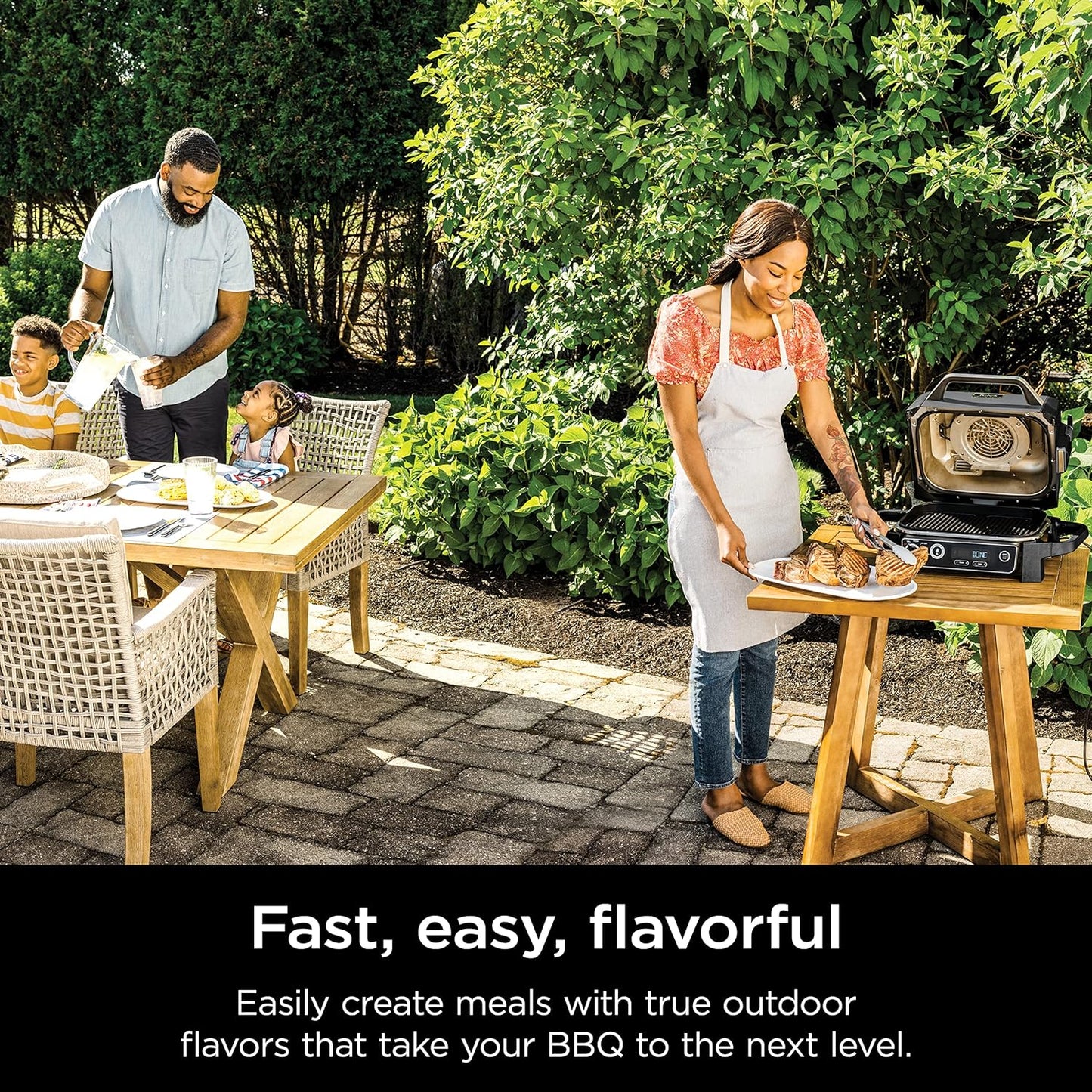 7-in-1 Grill And Smoker With Thermometer, Air Fryer, Bbq, Bake, Roast, Broil- Portable Electric Outdoor Grill, Grey