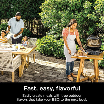 7-in-1 Grill And Smoker With Thermometer, Air Fryer, Bbq, Bake, Roast, Broil- Portable Electric Outdoor Grill, Grey