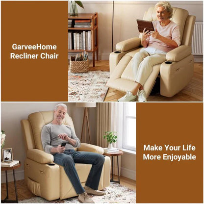 PU Leather Power Lift Recliner Chair With Massage And Heat, Adjustable Furniture For Back, Legs W/3 Positions, USB Port, Side Pocket, Beige