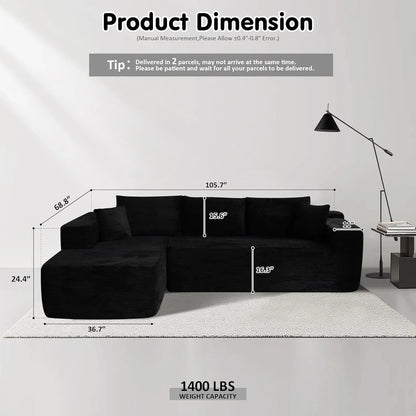 Ovios 104 In. Cloud Sectional Couch With L-Shape Chaise, Modern Modular Sofa With Deep Seat, Upholstered Couches For Living Room Bedroom