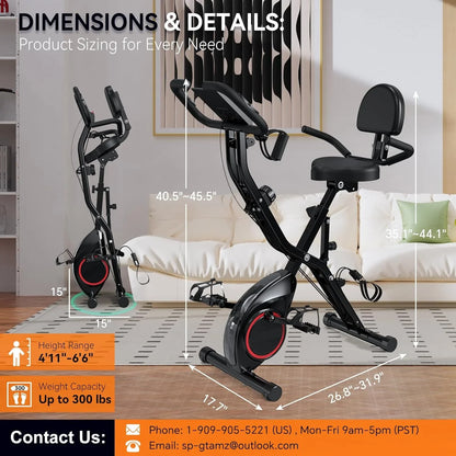 Foldable Exercise Bike Stationary Bikes For Home, 5-in-1 Indoor Workout Bike, Cycling Bike With 16-Level Quiet Magnetic Resistance