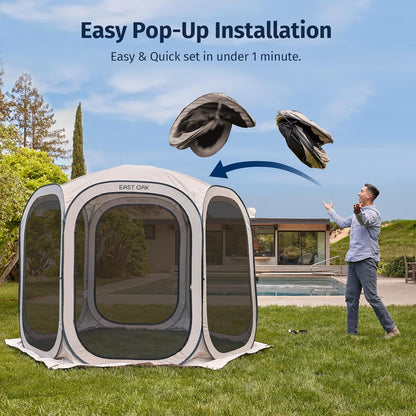 East Oak Screen House Tent Pop-Up, Portable Screen Room Canopy Instant Screen Tent 10 x 10 Ft. With Carry Bag For Patio, Backyard