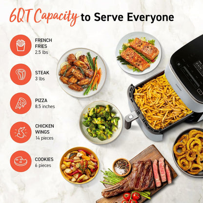 Cosori Air Fryer 9-in-1 Compact And Large 6-Qt. Fast Turbo Modes Precise Heat For Even Results