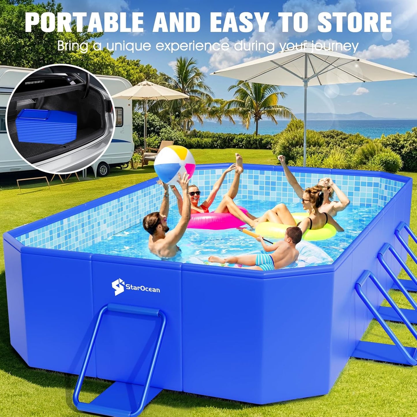 Foldable Pool, Large Non-Inflatable Swimming Pool For Kids, Adult Collapsible Pools Hard Plastic Shell, Oversized Thickened