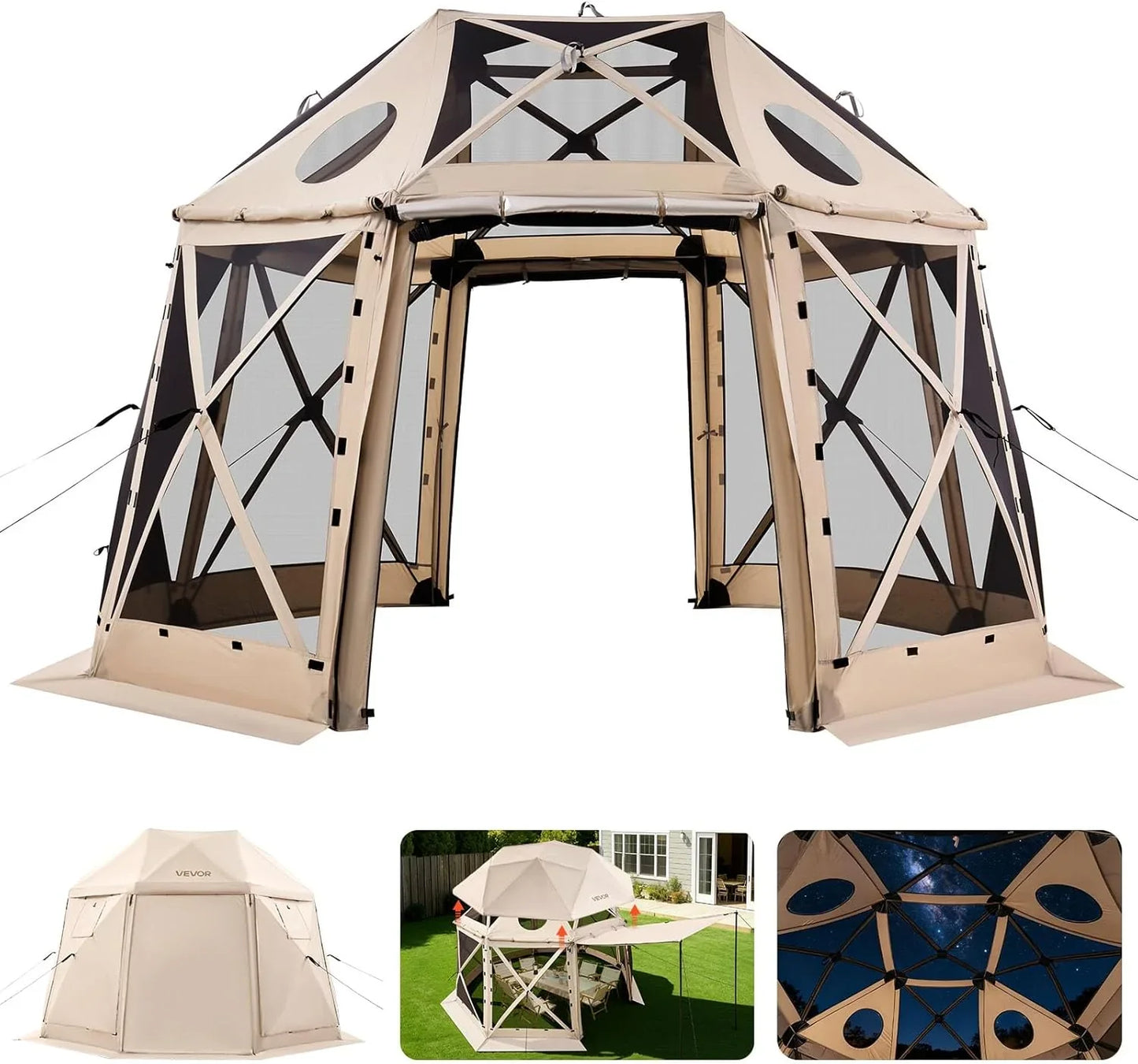 Vevor 12x12ft Pop Up Gazebo Tent With Mosquito Netting, 6 Removable Wind Panels