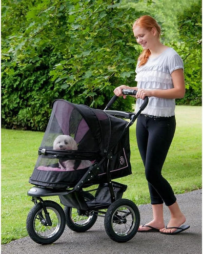 No-Zip Nv Pet Stroller For Cats/Dogs Zipperless Entry Easy One-Hand Fold Gel-Filled Tires Plush Pad Plus Weather Cover Included 3 Colors