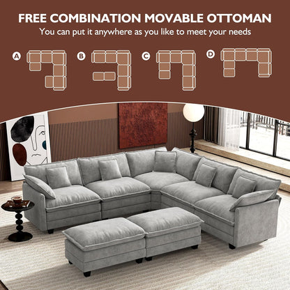 Ihanherry 146 In. U-Shaped Modern Sofa Modular Sectional Cloud Couch With 2 Ottoman