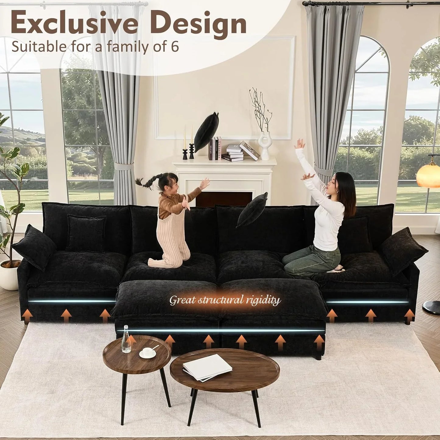 108 In. U Shape Sofa Sectional Sofa Comfortable Cloud Sofa With Removable Footstool