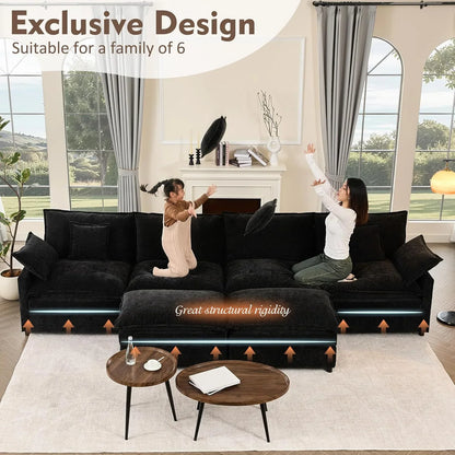 108 In. U Shape Sofa Sectional Sofa Comfortable Cloud Sofa With Removable Footstool