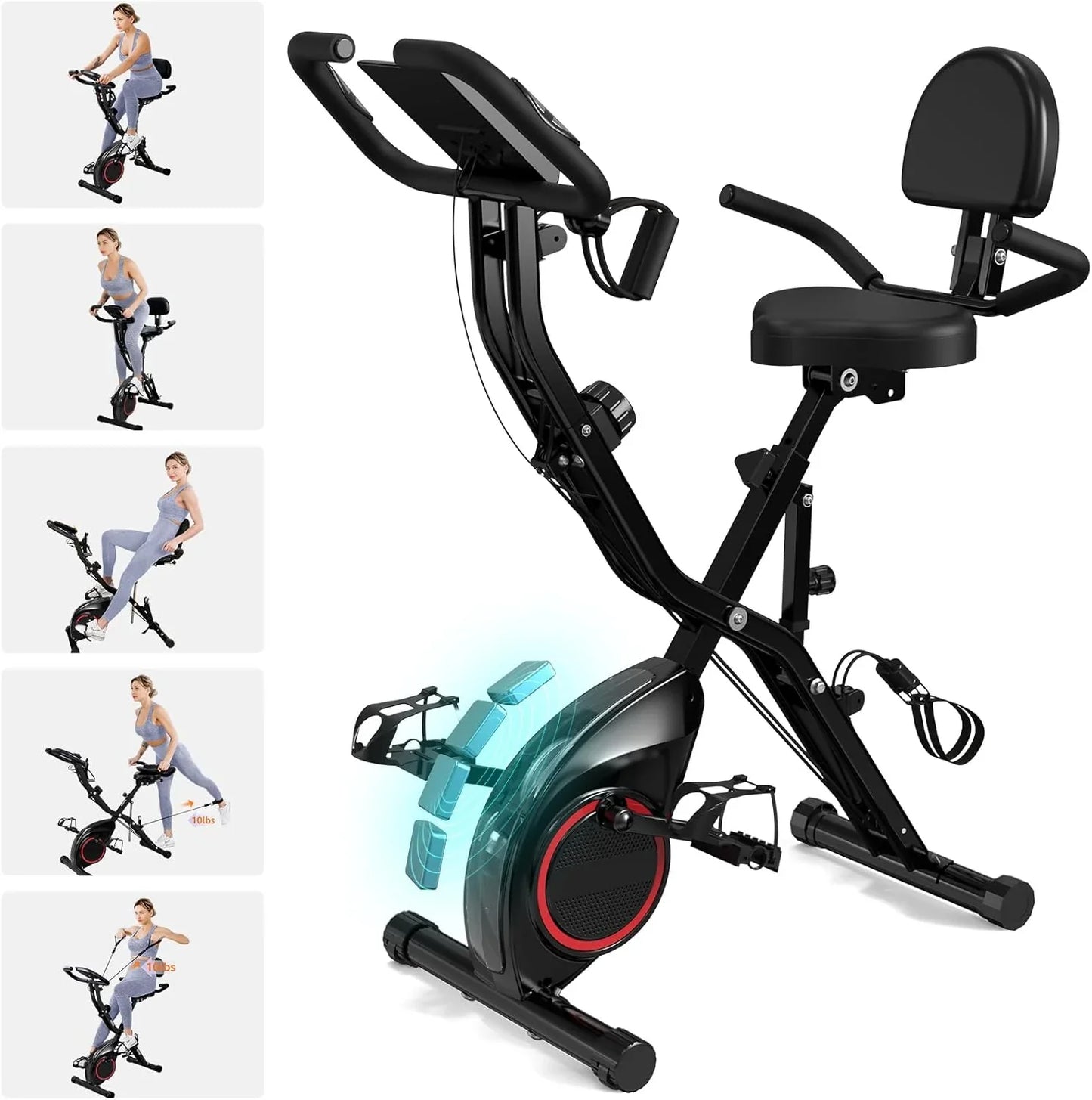 Foldable Exercise Bike Stationary Bikes For Home, 5-in-1 Indoor Workout Bike, Cycling Bike With 16-Level Quiet Magnetic Resistance