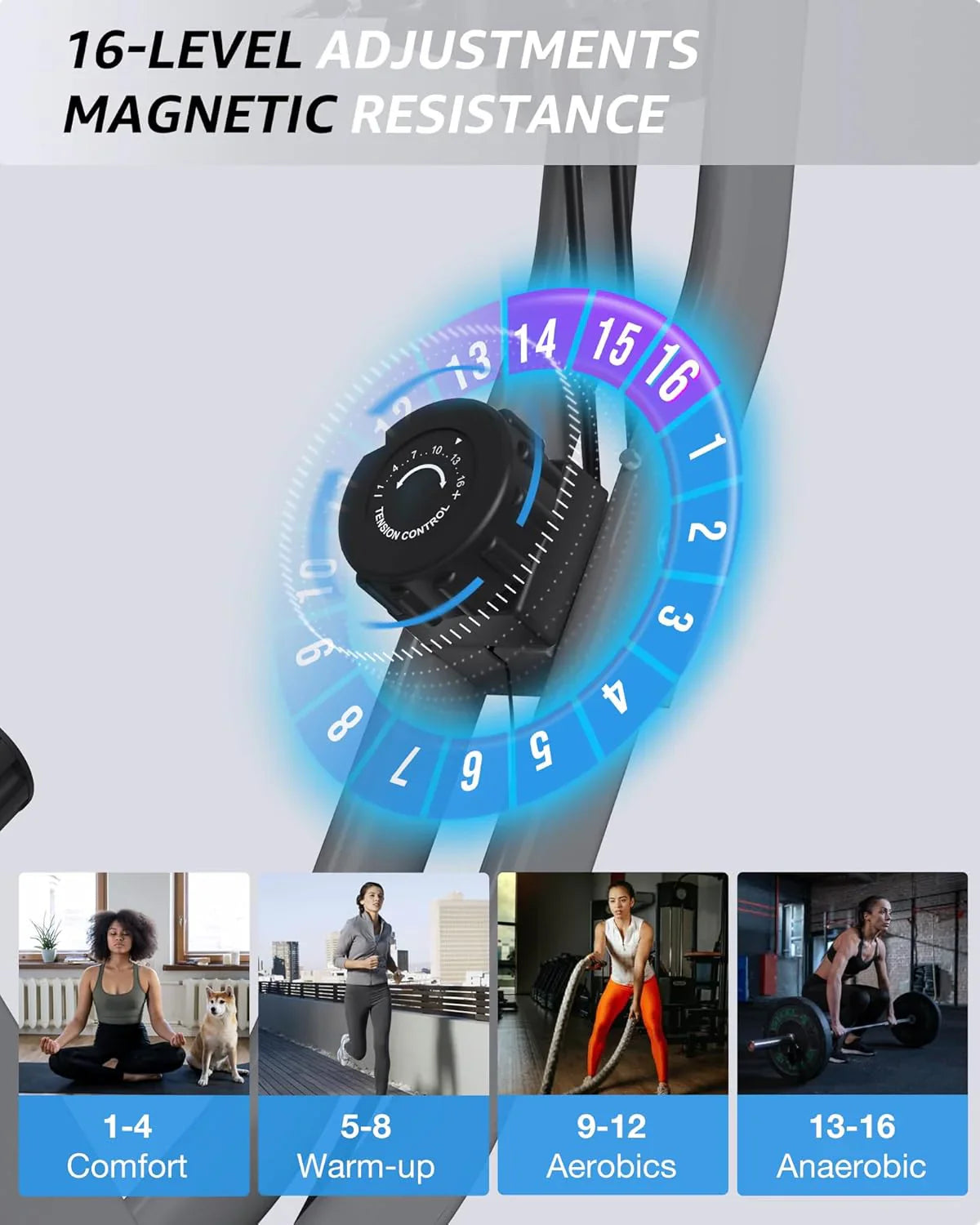 Foldable Exercise Bike Stationary Bikes For Home, 5-in-1 Indoor Workout Bike, Cycling Bike With 16-Level Quiet Magnetic Resistance