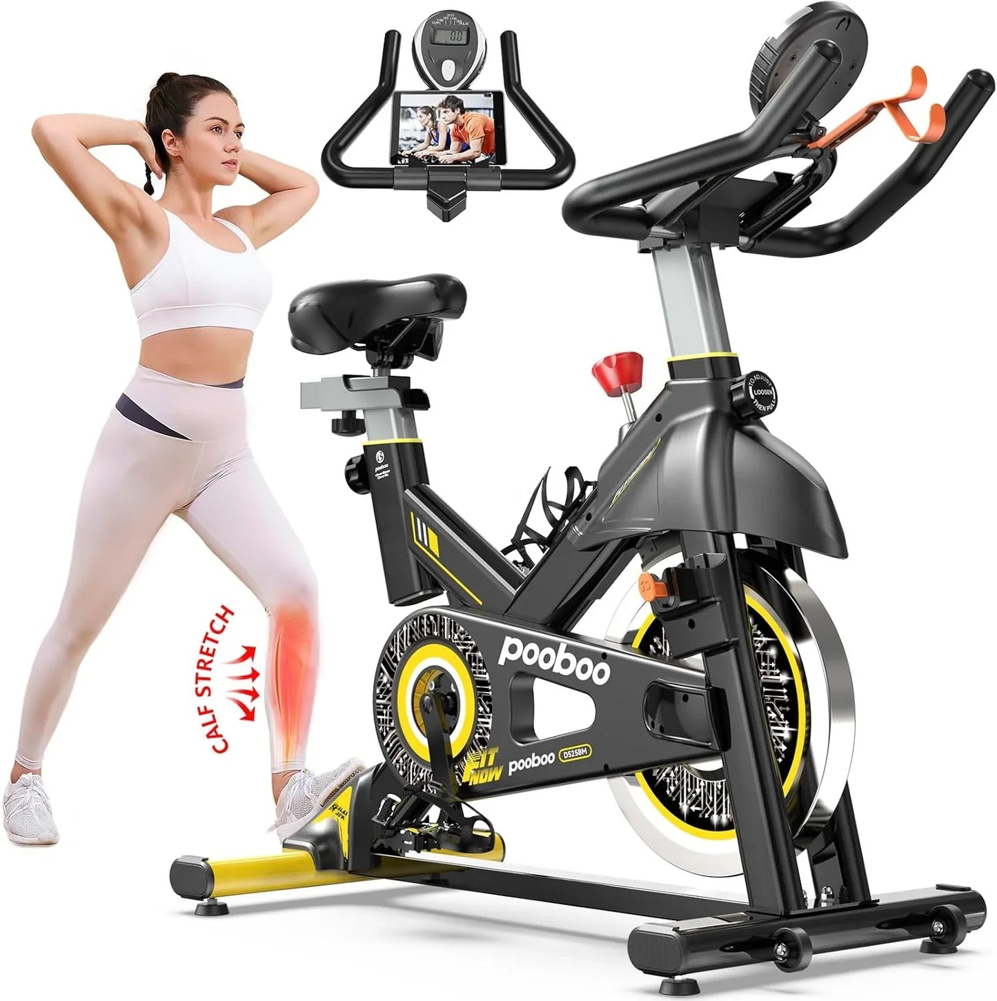 Pooboo Exercise Bike, Adjustable Magnetic/Brake Pad Resistance Silent Belt Drive, Indoor Cycling Bike For Home Cardio