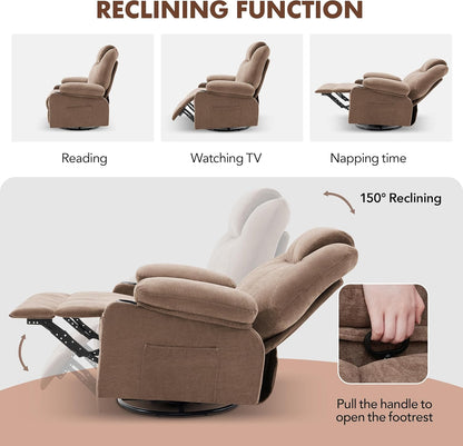 Oversized Swivel Rocker Recliner Chair With Heat And Massage, 360 Degree Swivel Rocking Single Sofa With Cup Holders And USB Port